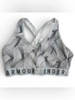 Under Armour Womens Cross Back Sports Bra V-Neck Size Large Gray Geometric